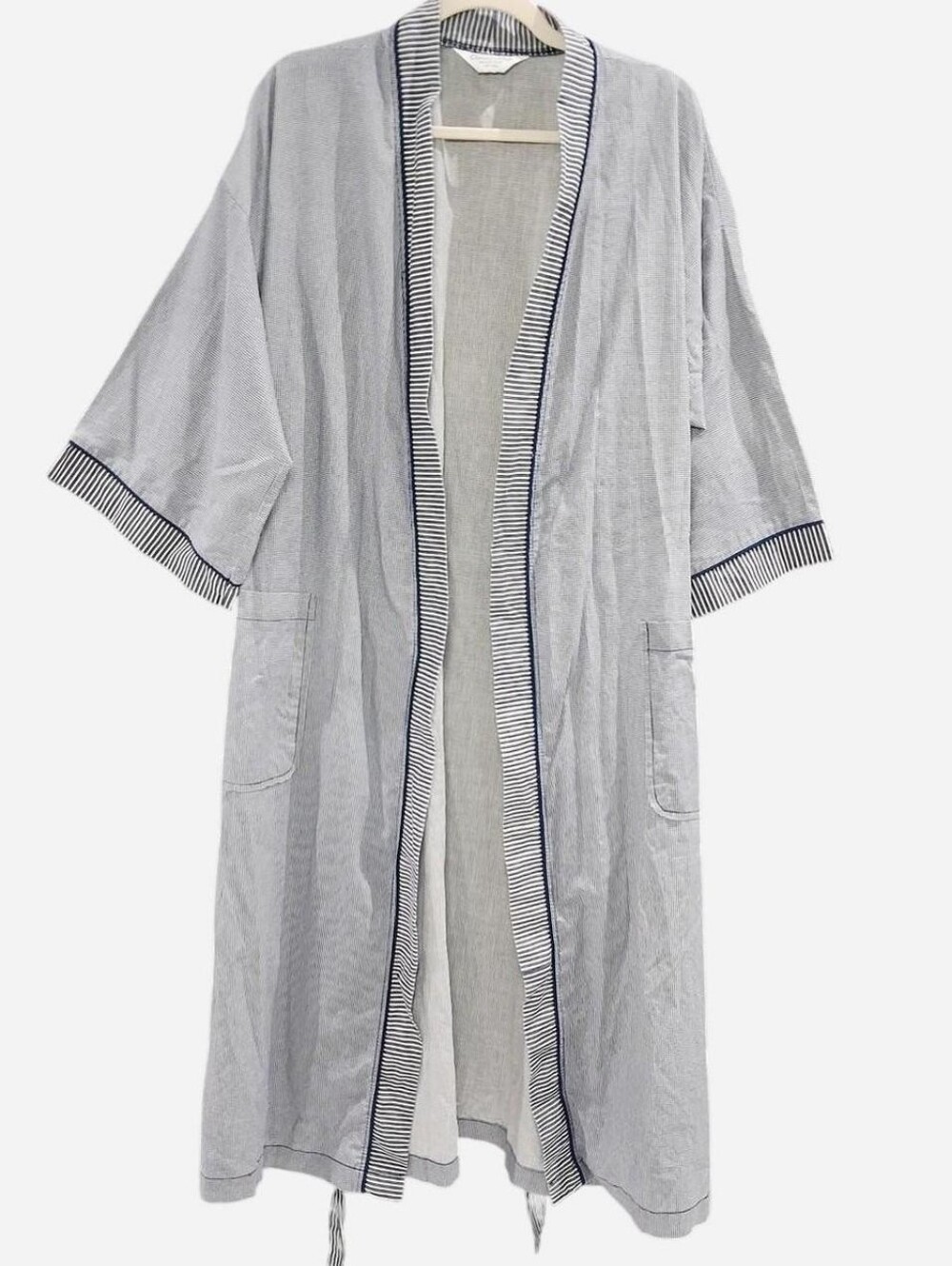 Vintage Christian Dior Monsieur Cotton Robe White Blue Stripe Unisex OS